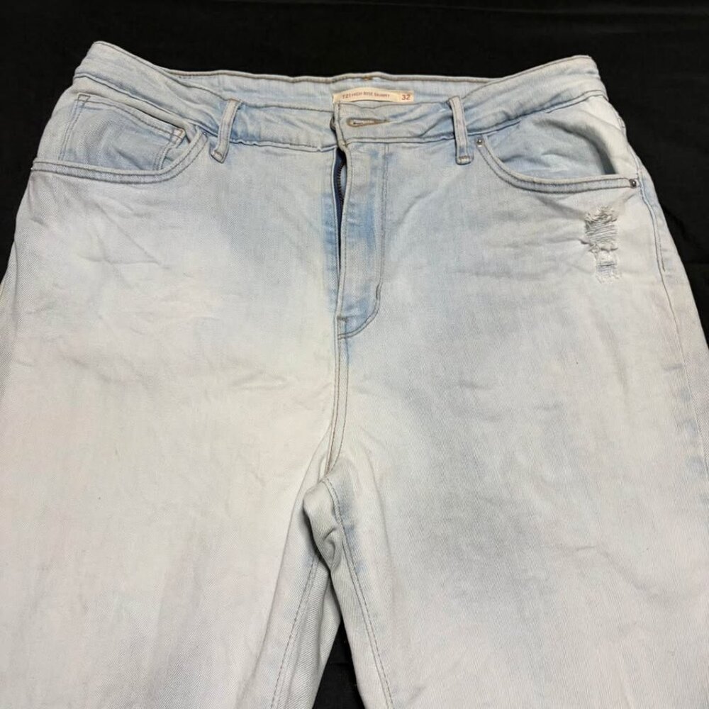 Levi's 721 High Rise‎ Skinny Jeans 32 Distressed Denim Blue Light Wash EUC 00s